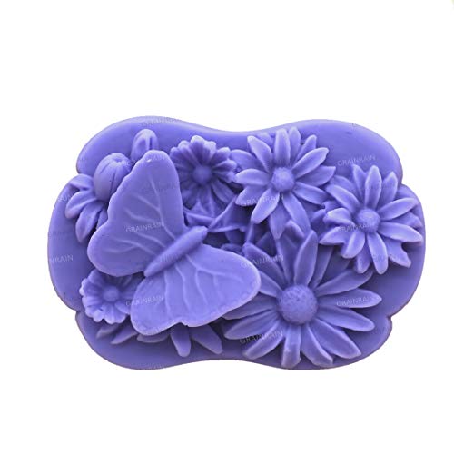 Grainrain Silicone Soap Bar Mold DIY Homemade Vehicle Ornament Candle Resin Mold Butterfly Flower (11121)