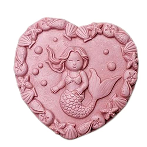 Grainrain Silicone Soap Bar Mold DIY Homemade Vehicle Ornament Candle Resin Mold Mermaid Heart (12237)