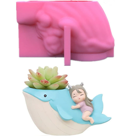 F19-G36 flower pot molds girl riding blue whale