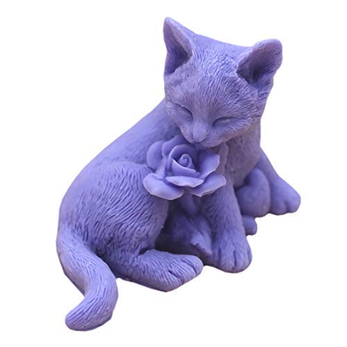 Handcrafted 3D Cat Rose Soap Mold Silicone Candle Wax Resin Mould Handmade Mold